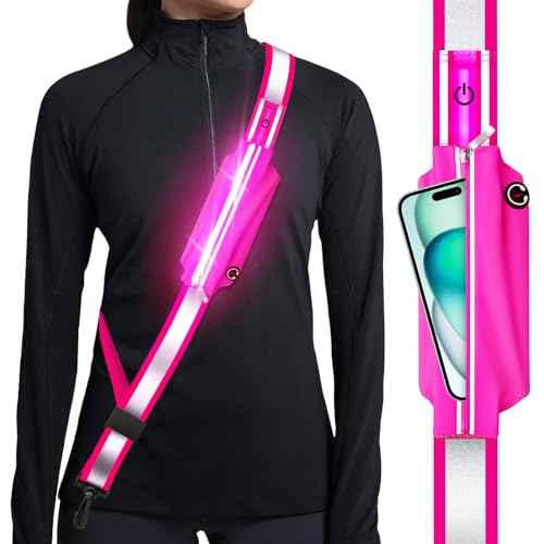 Reflective Sash Gear for Walking at Night,LED Reflective Belt Safety Lights,Lights for Night Dog Walking,High Visibility Type-C Rechargeable with Phone Holder for Men Women