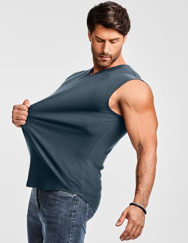 Men's Ribbed V-Neck Sleeveless Workout Tank Top - Large Navy Blue