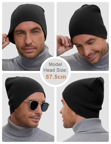 Black Cotton Beanie Hat for Men Women - Soft Cuffless Knit Skull Cap - 1pc