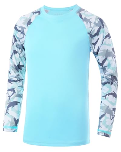 Boys UPF 50+ Long Sleeve Rash Guard UV Sun Protection Swim Shirt Medium Blue