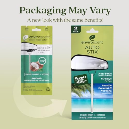 Enviroscent Car Air Freshener Auto Stix Seaside Coconut & Verbena Pack of 6