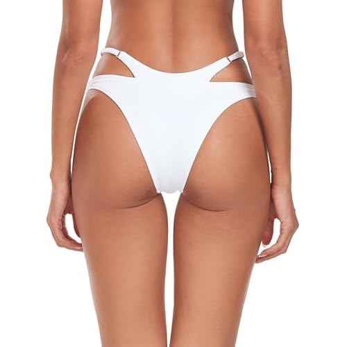 Colloyes Women's Adjustable Swim Bottoms High Cut Low Waisted Bikini Bottoms Cheeky Bathing Suit Bottoms