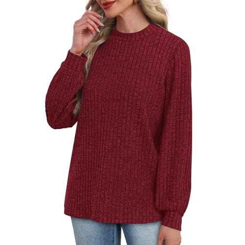XIEERDUO Long Sleeve Shirts For Women Dressy Casual Mock Neck Fall Fashion 2025 Soft Lightweight Tunic Sweaters
