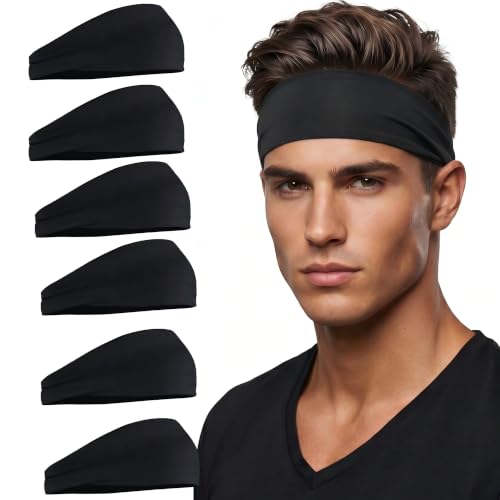 Men's Lightweight Summer Headbands - Black, Pack of 6