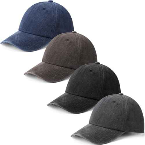 Geyoga 4 Pieces Washed Cotton Baseball Cap Adjustable Twill Plain Hat Unisex Baseball Cap Vintage Hat