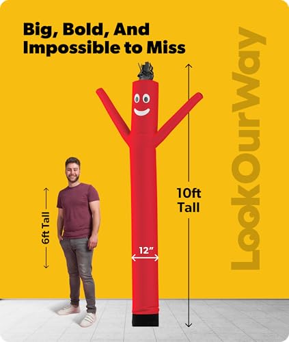 LookOurWay 10ft Inflatable Tube Man Attachment - Red Wacky Waving Inflatable for Business Promotion