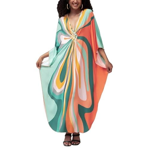 Women 2025 Summer Kaftan Dresses Plus Size Bathing Suit Cover Up Moo Moos Beach Dress for Swimwear Caftan Dress