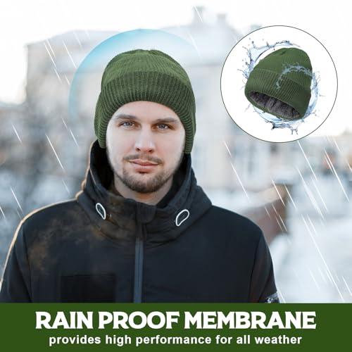 Jeyiour 3 Pcs Waterproof Beanie Fleece Lined Thermal Winter Hat Waterproof Windproof Knit Cap for Men Women Hiking Skiing