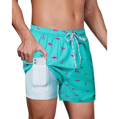 Swim Trunks Mens 5 Inch Inseam Compression Liner Short Men Bathing Suit Lined Swimming Shorts Men's Swim Suits
