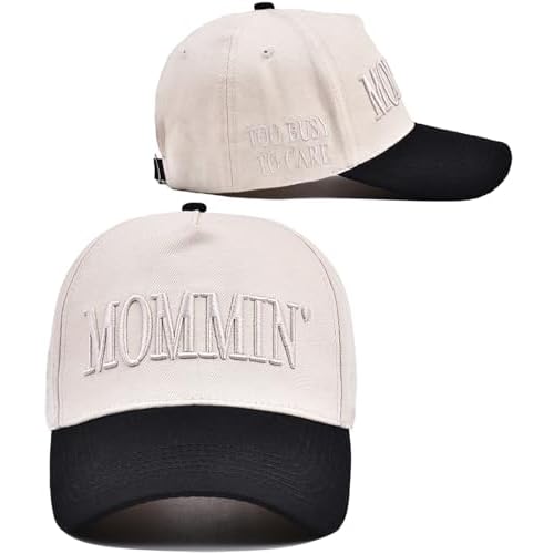 Vintage Two-Tone Women's Baseball Cap, Mommin Trucker Hat for Women&Men, Adjustable Baseball Cap,Mom Ponytail Embroidered Cap