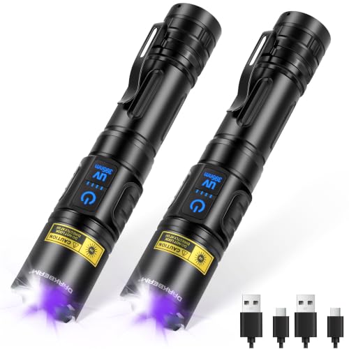 UV Blacklight Flashlight 395nm with White LED - Dual Mode, Rechargeable, Pocket Size - Variation: White + UV 395nm (Violet) 2 Pack