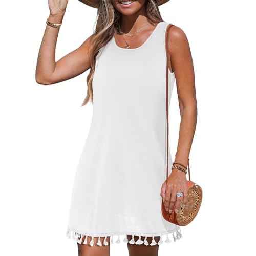 AI'MAGE Bathing Suit Cover Up for Women 2025 Tassel Swimsuit Coverup Sleeveless Swimwear Tank Knee Length Bech Dress S-2XL