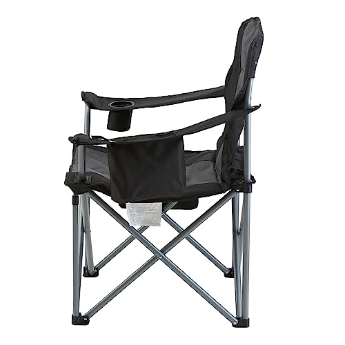 VEVOR Camping Folding Chair, Portable Heavy Duty Outdoor Quad Lumbar Back Padded with Side Pockets, Cup Holder and Cooler Bag for Beach, Lawn, Picnic, Fishing, Backpacking, Black