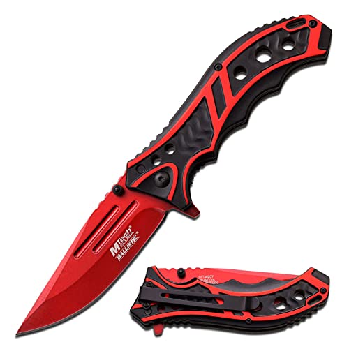 Spring Assist Folding Knife - Red, One-Hand Deployment, Secure Locking