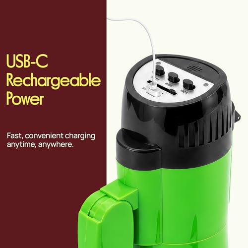 Pyle Rechargeable Green Megaphone with Siren & 30W Power, USB-C Fast Charging, 1200-Yard Voice Range for Crowd Control & Events