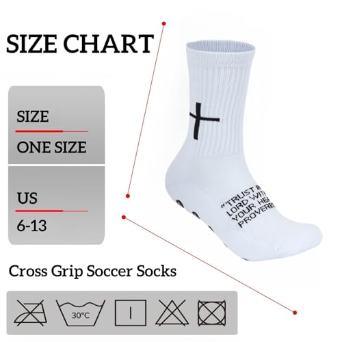 3 Pairs Cross Grip Soccer Socks for US 6-13 - Anti-Slip Christian Socks with Bible Verse