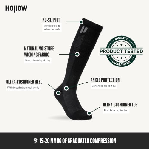 HOLLOW Alpaca Compression Socks for Women & Men - Large, Black, 15-20 mmHg