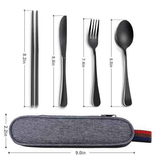 Reusable Travel Utensils Set with Case, Premium Stainless Steel Flatware, Portable Silverware for Lunch, Camping, Picnic, Travel Fork and Spoon Set, To Go Utensils, Dishwasher Safe