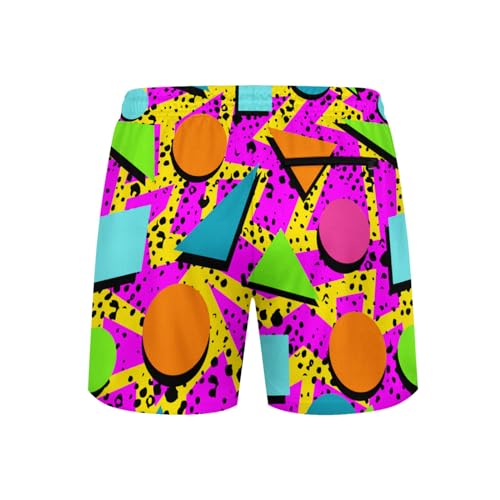Men's Swim Trunks with Compression Liner - Large / 80s Memphis Style, 5.5 Inseam, Quick Dry Beach Shorts