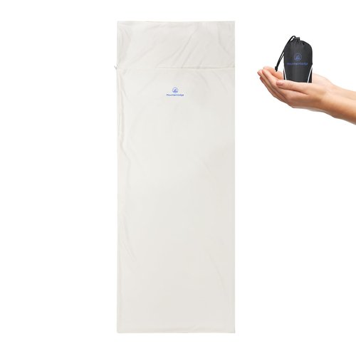 Mountainlodge Beige Sleeping Bag Liner for Warm Weather Seasons with Carry Bag - Protable,Lightweight and Skin-Friendly Sleeping Bag for Camping,Hiking and Backpacking. (Beige with Zipper Right)