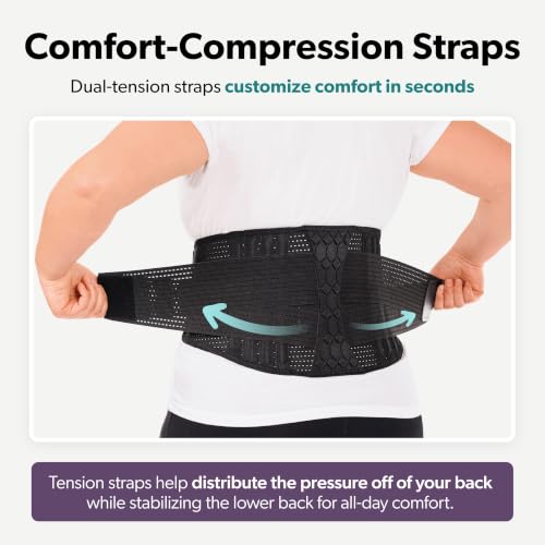 Lumbar Back Support Belt for Men & Women - Adjustable Breathable Mesh Brace - Medium Black
