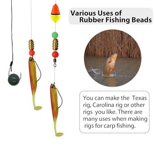 Round Rubber Fishing Beads 0.39in/10mm - Glow in Dark - 120pcs - Tackle Box Included