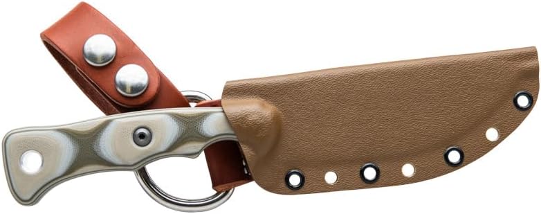 Tops Knives Camp Creek Full Tang Fixed Blade- Tumble Finish Blade Finish- Coyote Tan Kydex Sheath w/Dangler (Camo G10 Handle)