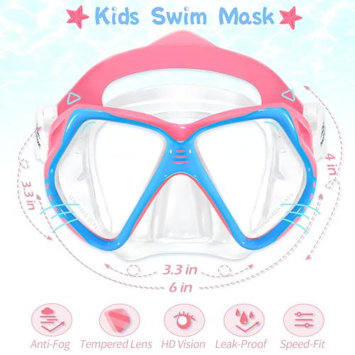 Kids Swim Goggles with Soft Nose Cover, Anti-Fog Clear Youth Diving Mask Pink Blue