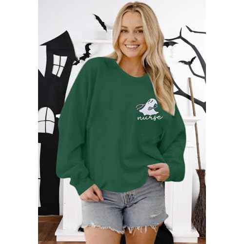 Halloween Nurse Ghost Sweatshirt Women Embroidered Nurse Sweatshirts Spooky Nurse Pullover Boo Crewneck Tee Top