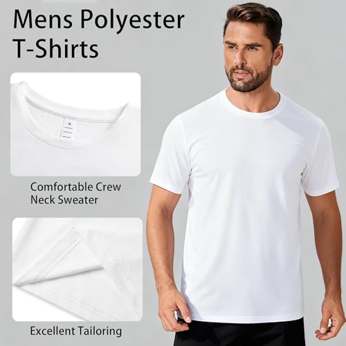 Men's Quick Dry Short Sleeve T-Shirt Pack - Breathable Moisture-Wicking Fitness Shirts - Medium / White Gray Black