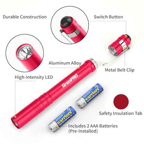 Pen Lights for Nurses LED Penlight, Aluminum Pocket Flashlight, Small Pocket Flashlight 2AAA Batteries Include, 4 Pack Emergency Handheld Penlight Pink Red