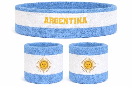 Argentina Sweatband & Wristbands Set - Moisture Wicking Sports Gear - Variation of THIS listing