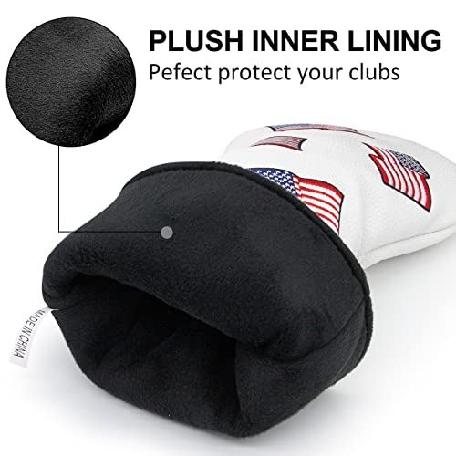 3pcs US Flag Patriotism Golf Club Head Covers Set for Driver, Fairway & Hybrid - Synthetic Leather