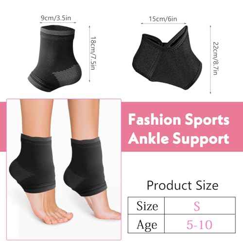 Larrel 2 Pairs Kids Ankle Brace Set, Black Foot Support Stabilizer Wraps, Ankle Brace Compression Sleeves, Knitted Ankles Sleeve for Injury Prevention, Foot Support for Dance, Gymnastics and Running