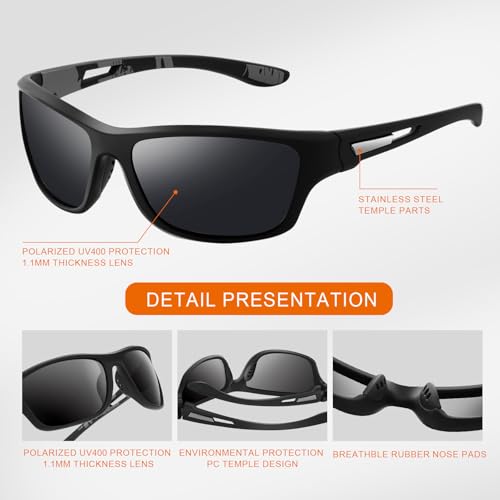 Suoso Polarized Sports Sunglasses A6 Silver - UV400 Wrap Around Goggles for Driving Fishing