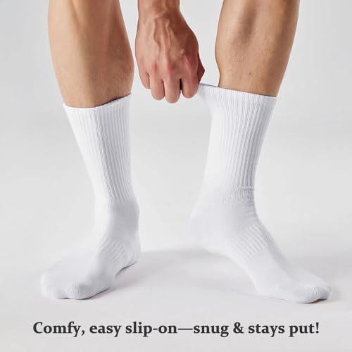 Very Thin Men's Mid Crew Socks - White, 10-13 Size, Breathable & Arch Support - 6 Pairs