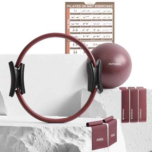 Pilates Kit, 15-Inch Pilates Ring with 1x Core Ball, 3X Resistant Loops and 2X Flex Bands, Home Pilates on Mat Essential Kit