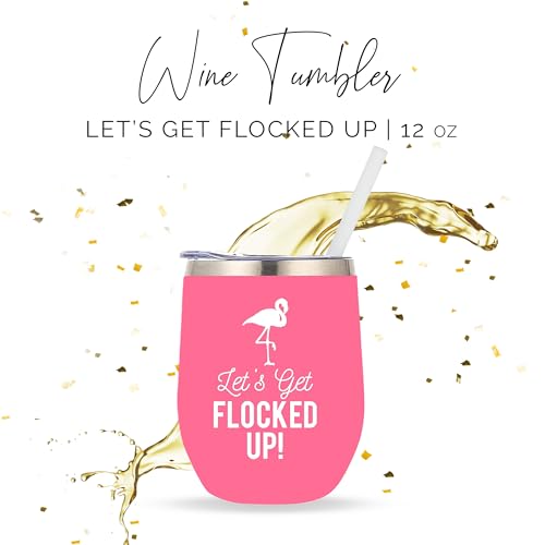 Pink Flamingo 12oz Flocked Wine Tumbler with Lid & Straw - Birthday Gift