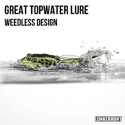 Lunkerhunt Frog Bait for Bass & Trout - Croaker Color, Weedless Topwater Lure