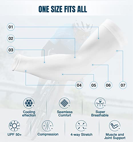 Aegend Sun Protection Cooling Arm Sleeves Set 4 Pairs - Tattoo Cover for Men Women Youth White