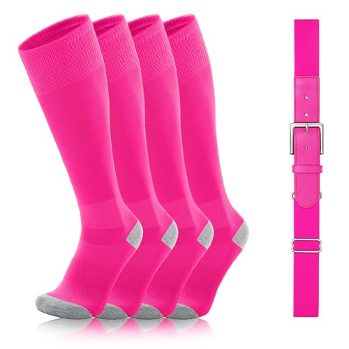 Pink Baseball Socks and Adjustable Softball Belt Set for Youth Boys