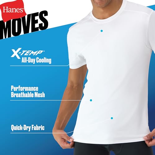 Hanes Men's Moves Mesh T-Shirt Large White Moisture-Wicking Active Tee