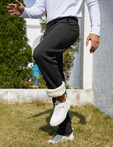 Flygo Mens Fleece Lined Sherpa Jogger Pants - Winter Warm Activewear X-Small Black