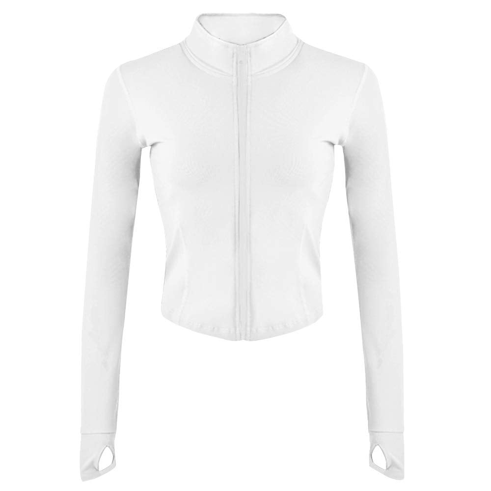 Lviefent Womens Lightweight Full Zip Running Track Jacket Workout Slim Fit Yoga Sportwear with Thumb Holes (White, Small)