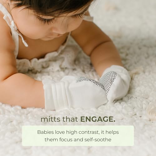 Baby Anti-Scratch Mitts Made from Bamboo Cotton for 3-6 Months - Artichoke
