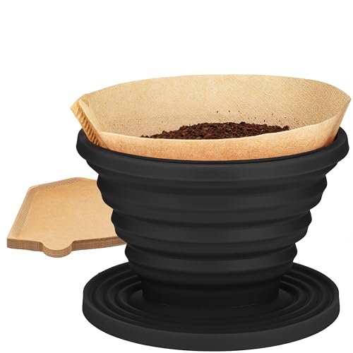 COLETTI Sierra Camping Pour Over Coffee Dripper ? Collapsible Pour Over Coffee Dripper ? Includes Pack of Paper Filters [Black, Pack of 1]