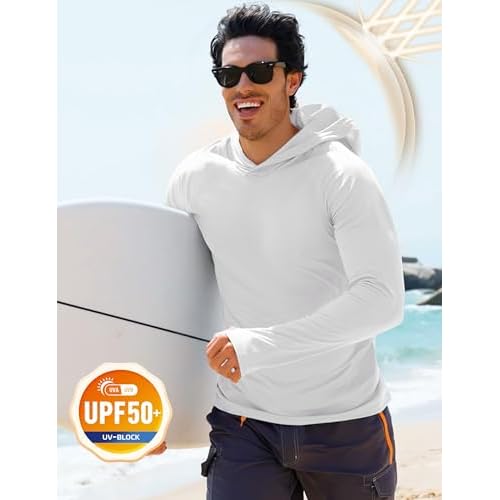 MAGCOMSEN Men's UPF 50+ Sun Protection Shirts Quick Dry Long Sleeve Rash Guard Lightweight Hoodie Shirt Fishing Running