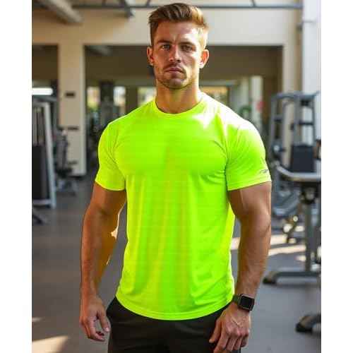Mens Running Shirt Quick Dry Fit Short Sleeve Performance T-Shirt Moisture Wicking Ourdoor Active Wear Reflective