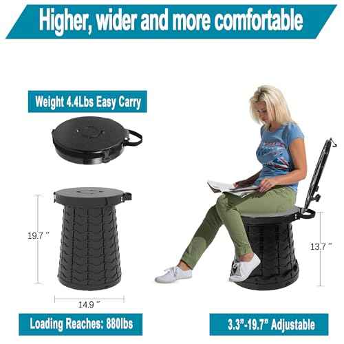 ALEVMOOM XXL Portable Toilet - 19.7" H Taller Wider Collapsible Foldable Camping Toilet with Lid, Strap, Bag - Adjustable for Camping, Hiking, Travel and Car