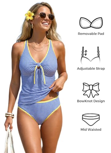 MODLILY Two Piece Tankini Swimsuit for Women Bowknot Bathing Suit Large Royal Blue